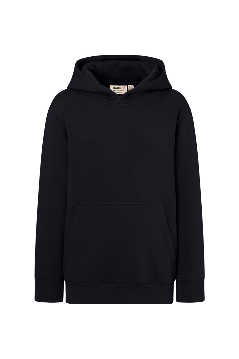 HAKRO 562 Kinder Kapuzen-Sweatshirt Bio-Baumwolle in Schwarz – Vorderansicht