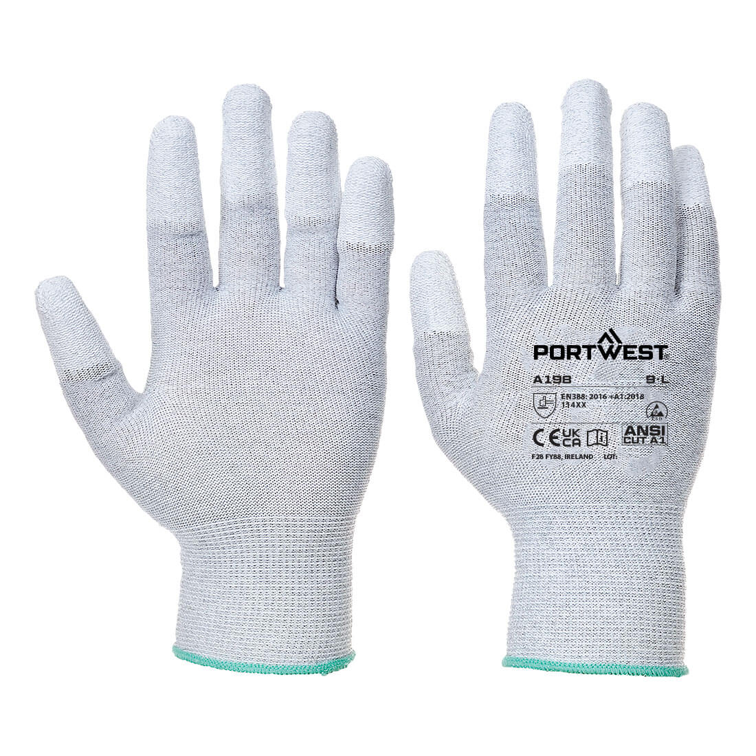 Portwest ESD 13 PU Fingertip Essential Multipack (Pk12) in Grau – Vorderansicht