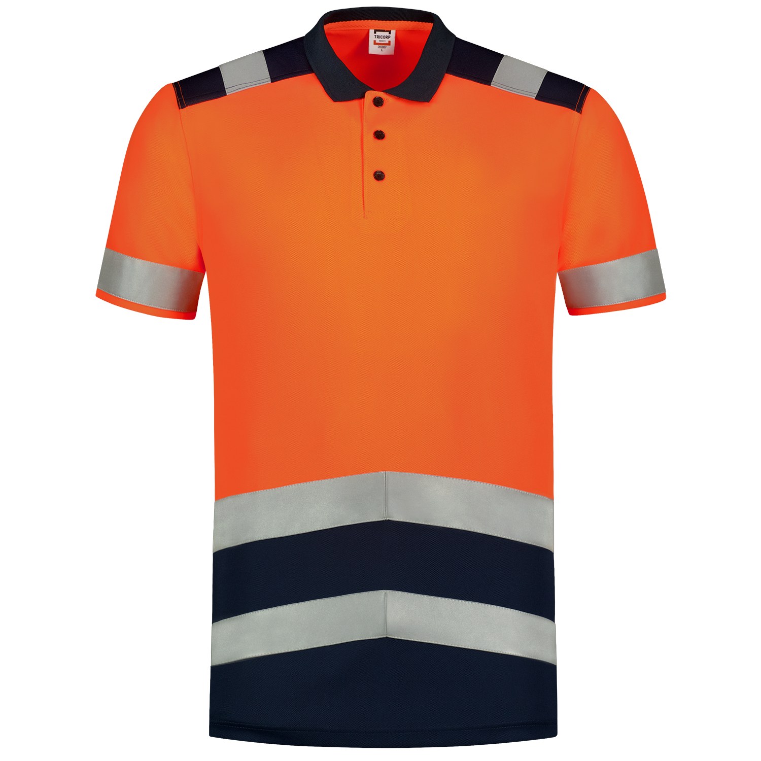 TRICORP Warnschutz Poloshirt Bicolor in Fluororange-Ink – Vorderansicht