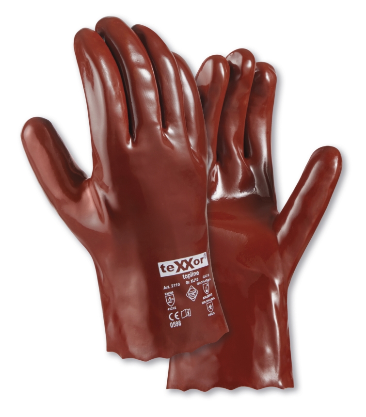 teXXor® topline Chemikalienschutz-Handschuhe PVC ROTBRAUN in Rotbraun – Detailansicht