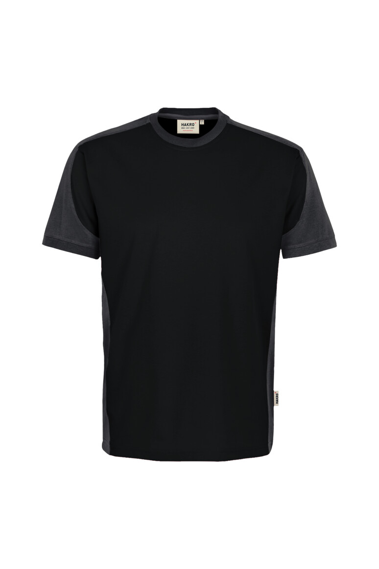 HAKRO 590 T-Shirt Contrast MIKRALINAR® ECO in Schwarz/Karbongrau – Vorderansicht