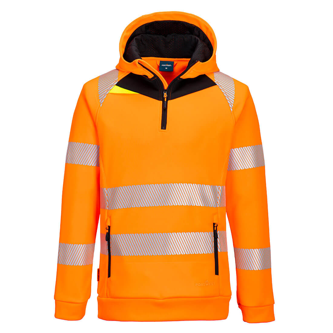 Portwest DX4 Hi-Vis 1/4 Zip Hoodie in Orange/Schwarz – Vorderansicht