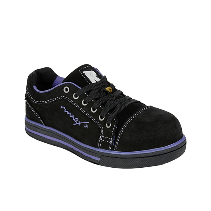 RUNNEX® S3-Damen-ESD-Sicherheitshalbschuhe GirlStar in Schwarz/Violett – Vorderansicht