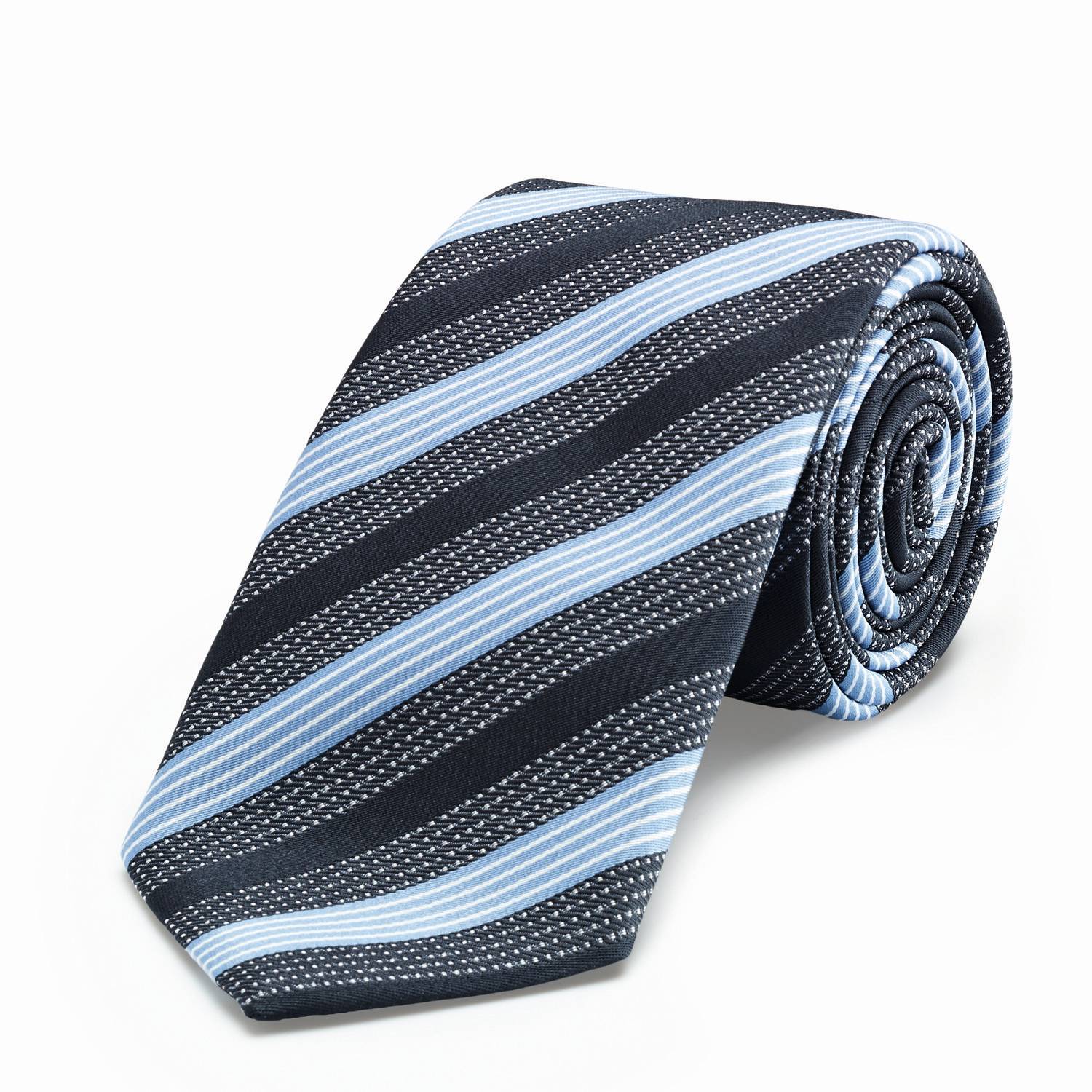 Greiff Krawatte in Bleu/Grau Gestreift – Vorderansicht