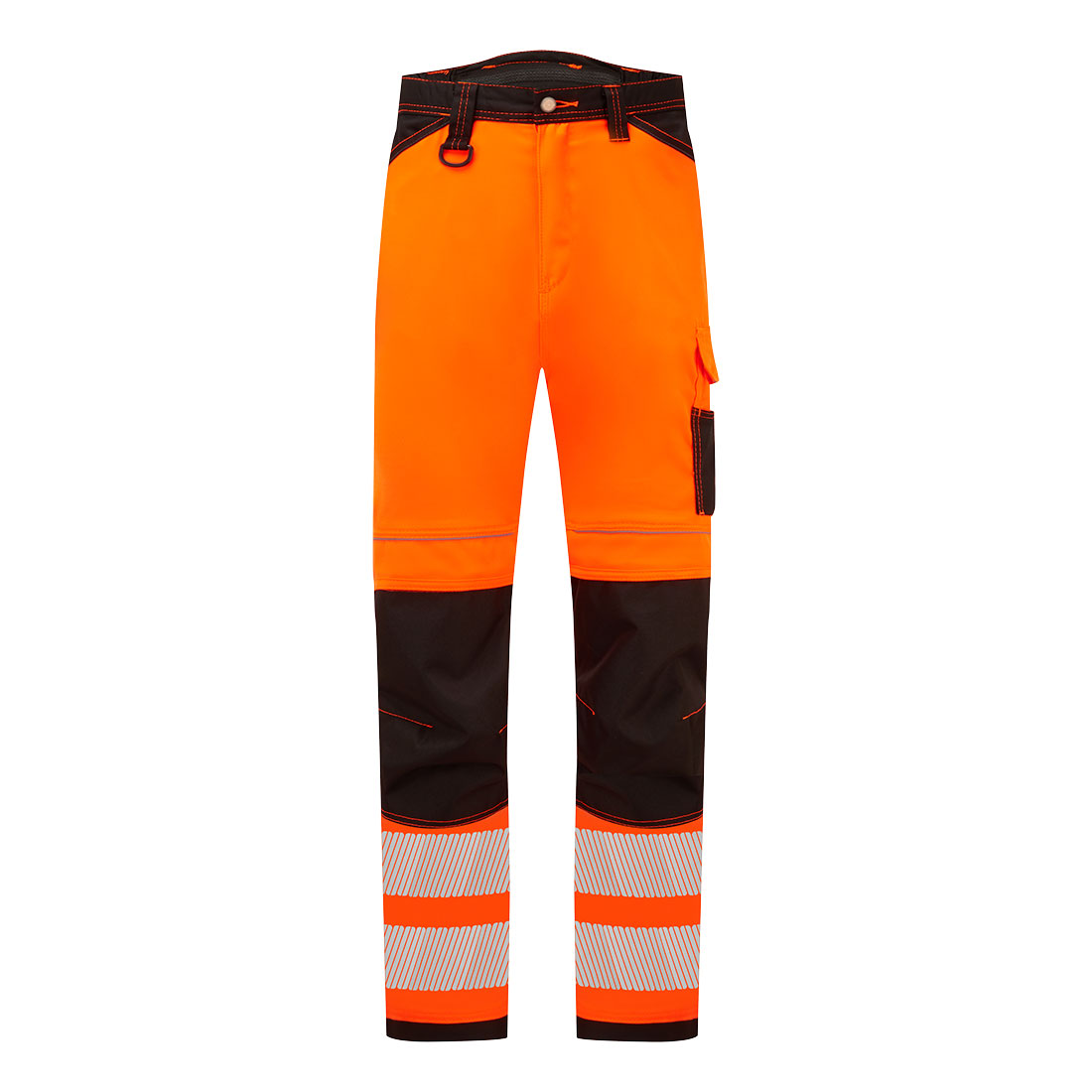 Portwest PW3 Hi-Vis Lightweight Stretch Work Trousers in Orange/Schwarz – Vorderansicht
