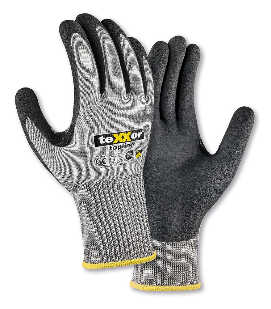 teXXor® Schnittschutz-Strickhandschuhe BESANDETE NITRILBESCHICHTUNG in Grau/Schwarz – Detailansicht