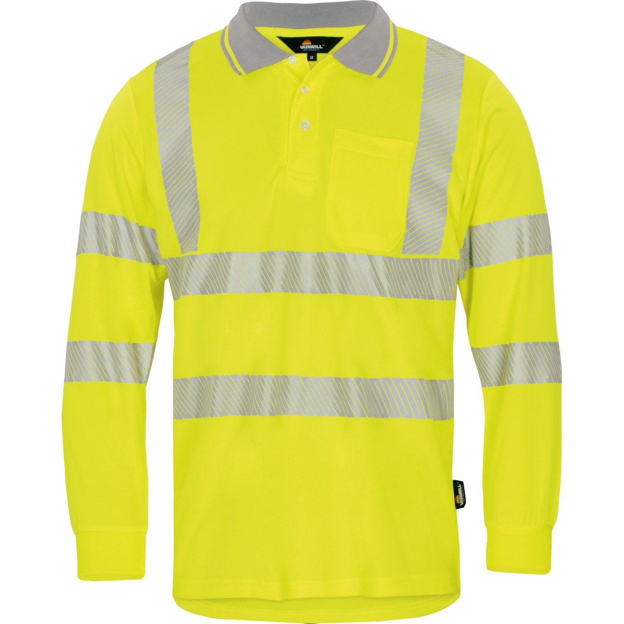 Vizwell Warnschutz-Langarm-Poloshirt Coolpass UV 50+ VWPS32 in Leuchtgelb – Vorderansicht