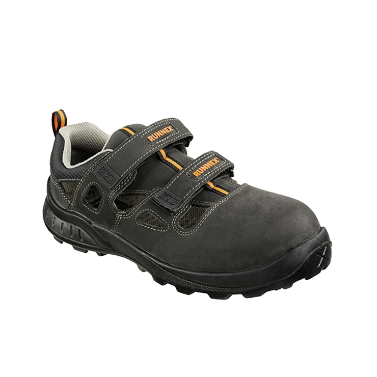 RUNNEX® S1-Sicherheitsklettsandalen TeamStar in Schwarz/Orange – Vorderansicht