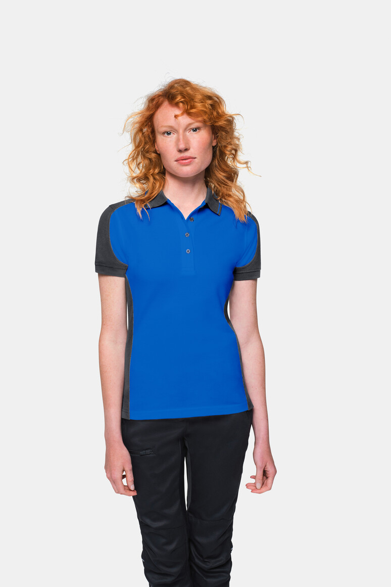 HAKRO 239 Damen Poloshirt Contrast MIKRALINAR® in Royalblau/Anthrazit – Modellansicht