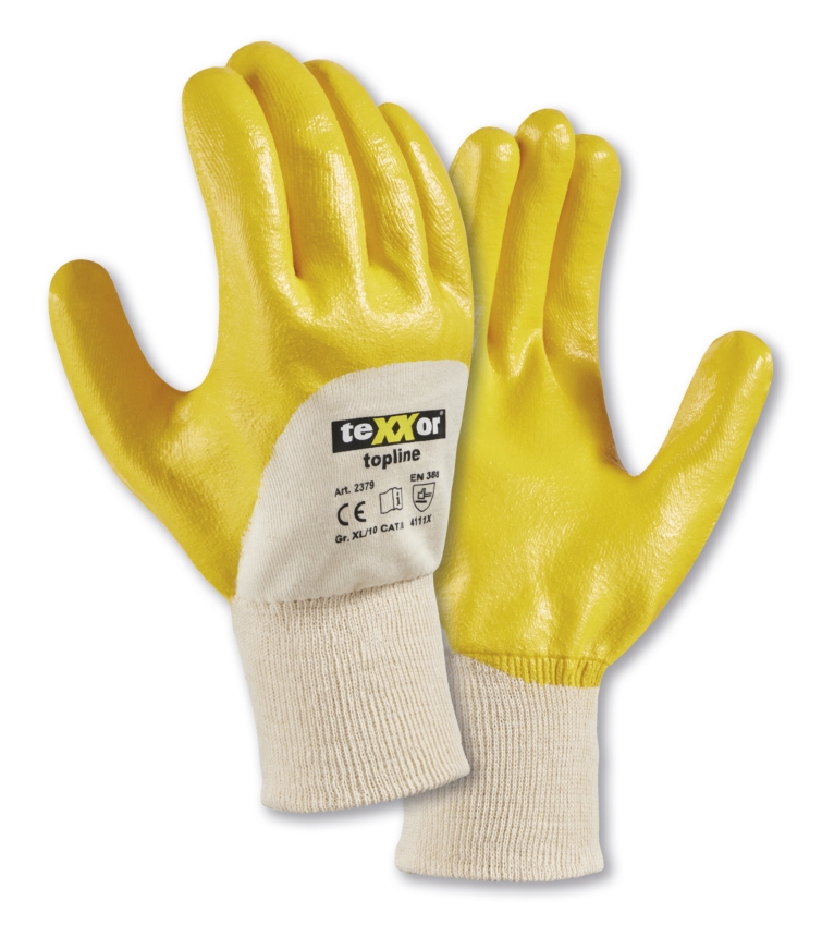 teXXor® topline Nitril-Handschuhe STRICKBUND in Gelb – Detailansicht