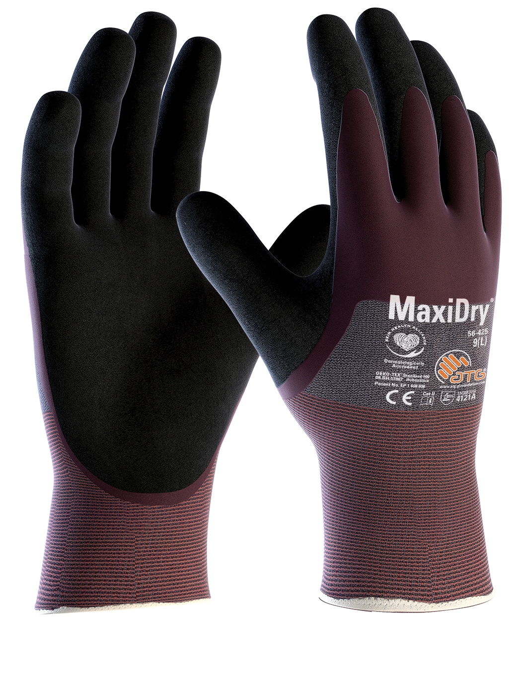 ATG® MaxiDry®  Nylon-Strickhandschuhe (56-425) in Violett/Schwarz – Vorderansicht