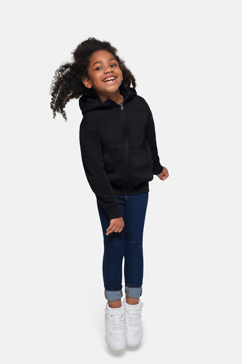 HAKRO 565 Kinder Kapuzen-Sweatjacke Bio-Baumwolle in Schwarz – Modellansicht