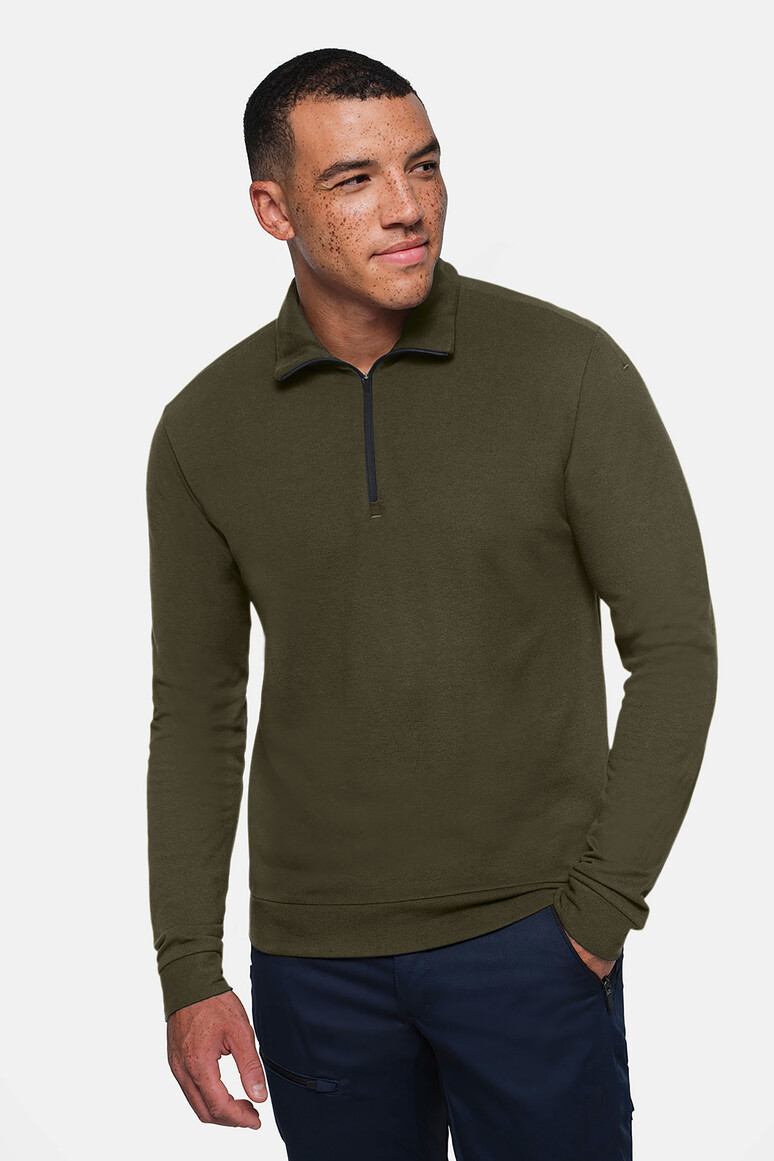 HAKRO 535 Zip-Longsleeve Piqué MIKRALINAR® ECO in Olive – Modellansicht