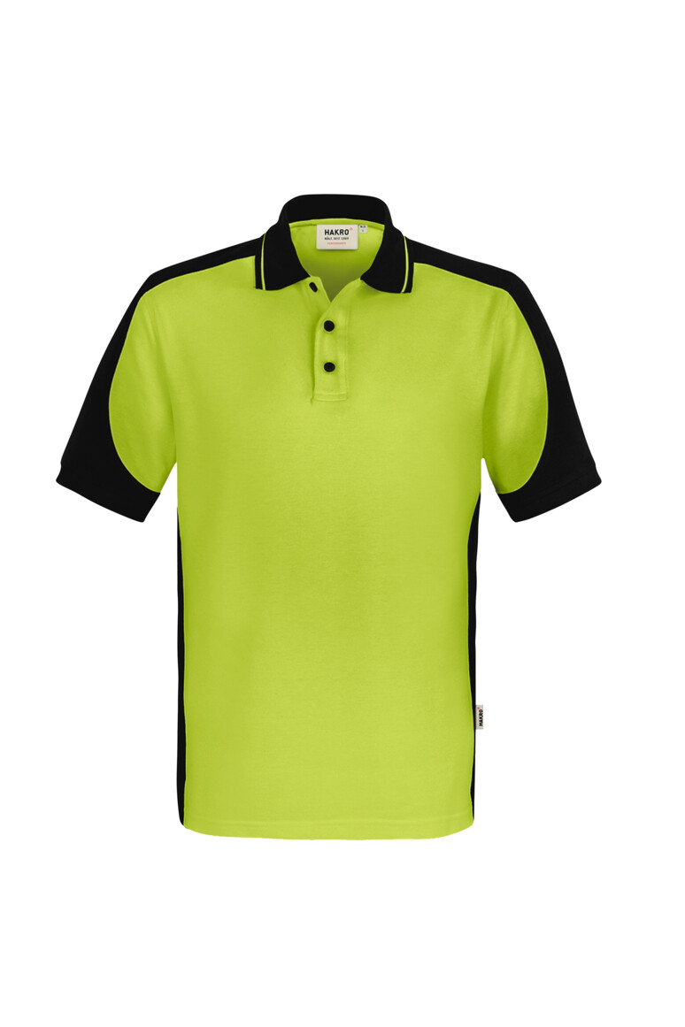 HAKRO 539 Poloshirt Contrast MIKRALINAR® ECO in Kiwi/Schwarz – Vorderansicht