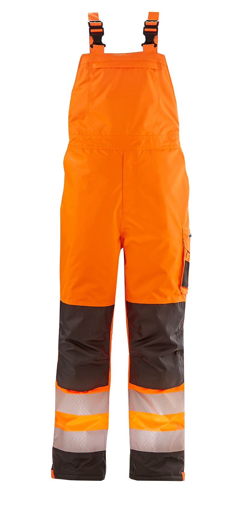 4PROTECT® Warn-Winter-Wetterschutz-Latzhose ATLANTA in Leuchtorange/Grau – Vorderansicht