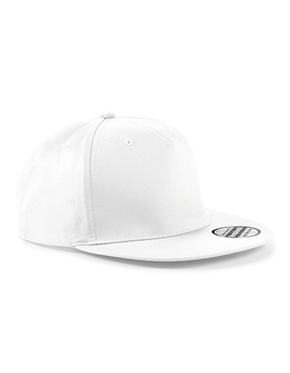 Beechfield 5 Panel Snapback Rapper Cap in White – Vorderansicht