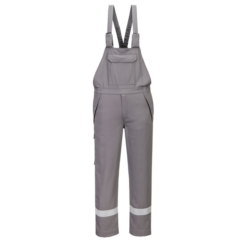 Portwest Bizflame Work+ FR Bib and Brace in Grau – Vorderansicht
