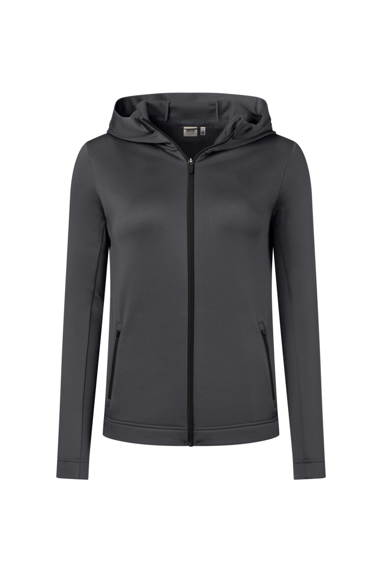HAKRO 273 Damen Kapuzen-Tecjacke ECO in Karbongrau – Vorderansicht