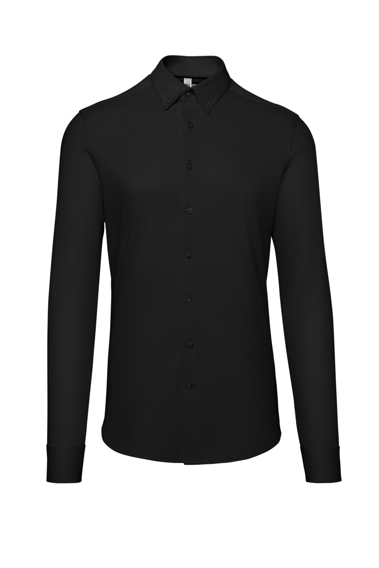 HAKRO 130 Hemd Natural Stretch Regular in Schwarz – Vorderansicht