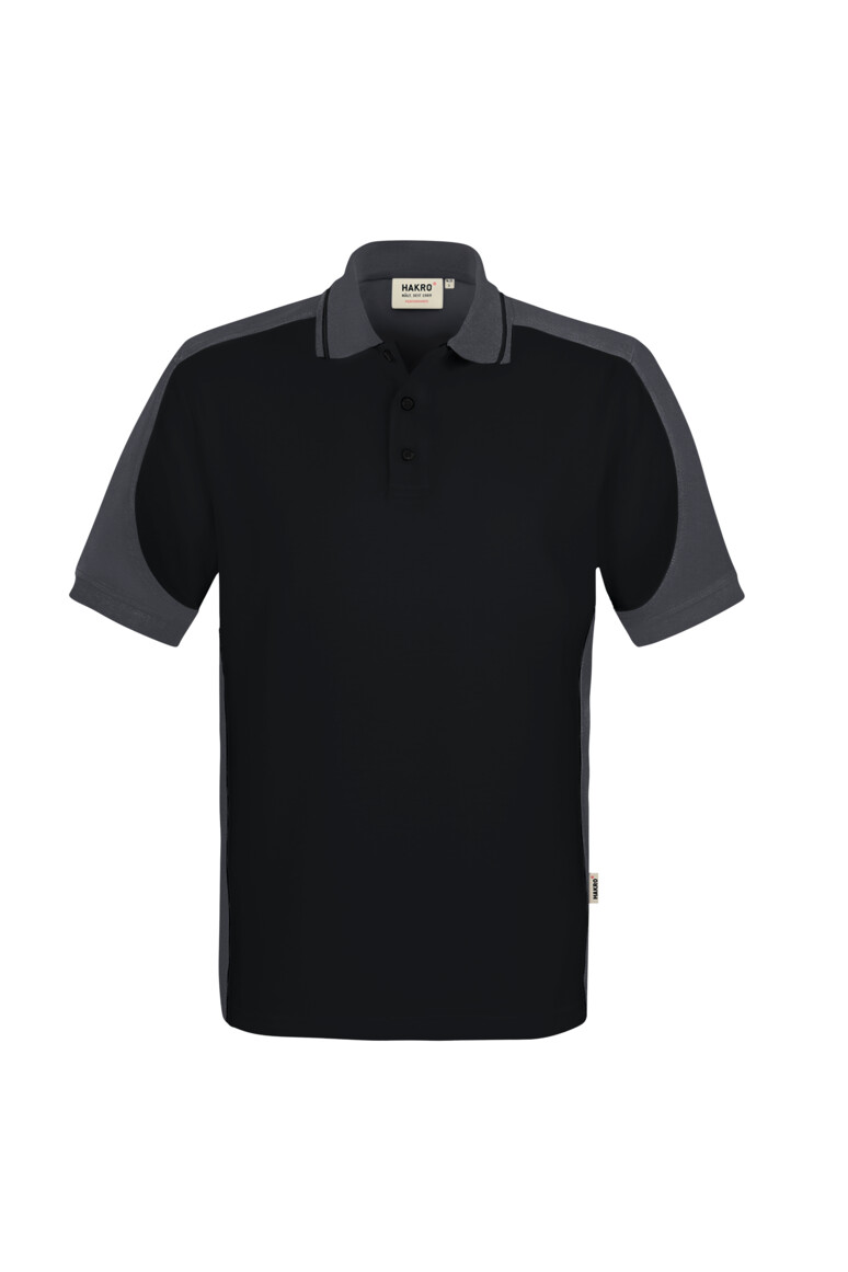 HAKRO 539 Poloshirt Contrast MIKRALINAR® ECO in Schwarz/Karbongrau – Vorderansicht