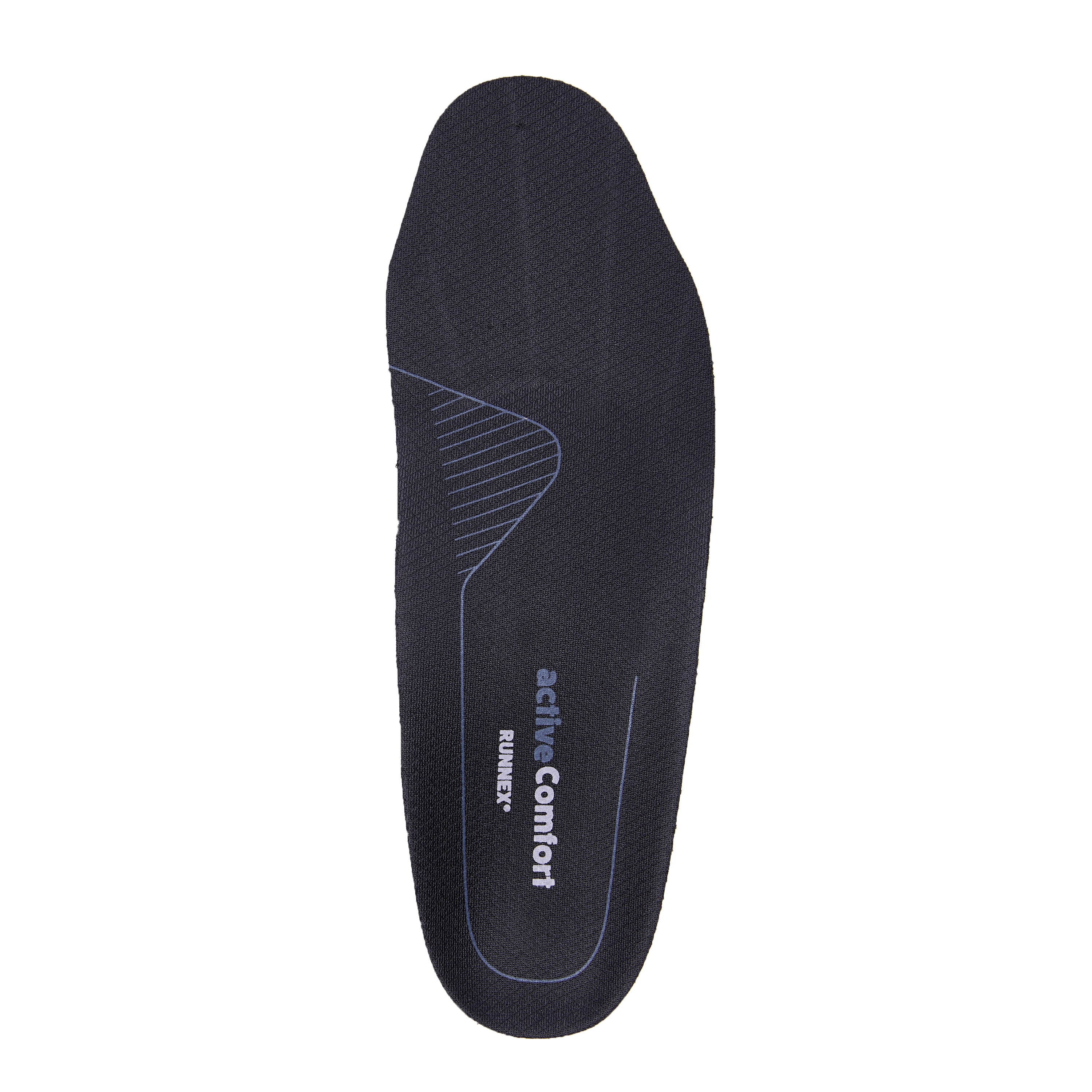 RUNNEX® Semi-orthopädische Einlegesohle activeComfort mid in Schwarz/Blau – Vorderansicht