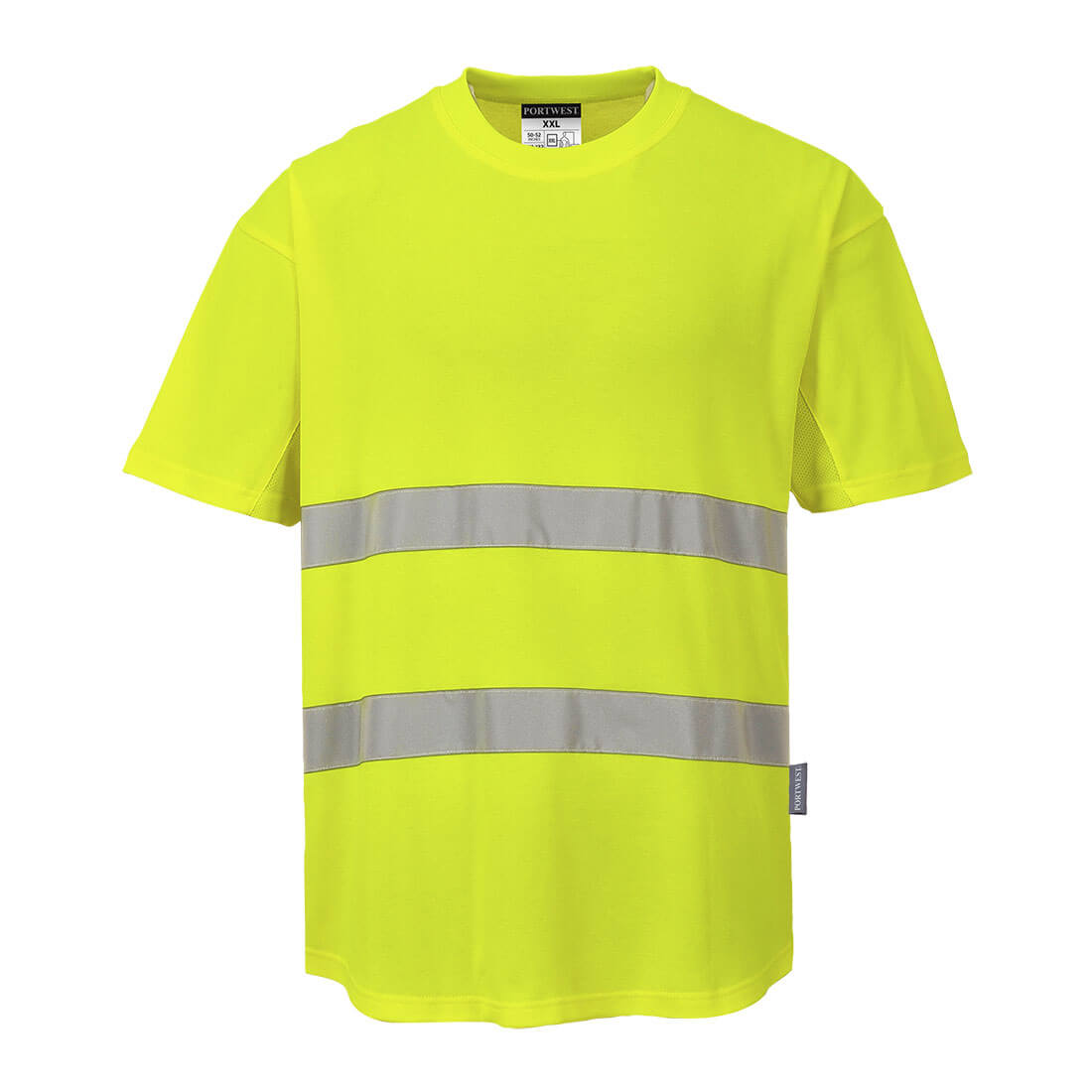 Portwest Hi-Vis Cotton Comfort Mesh Insert T-Shirt S/S in Gelb – Vorderansicht