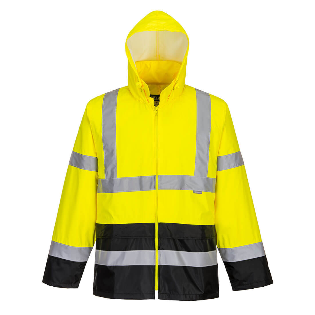 Portwest Hi-Vis Contrast Classic Rain Jacket in Gelb/Schwarz – Vorderansicht