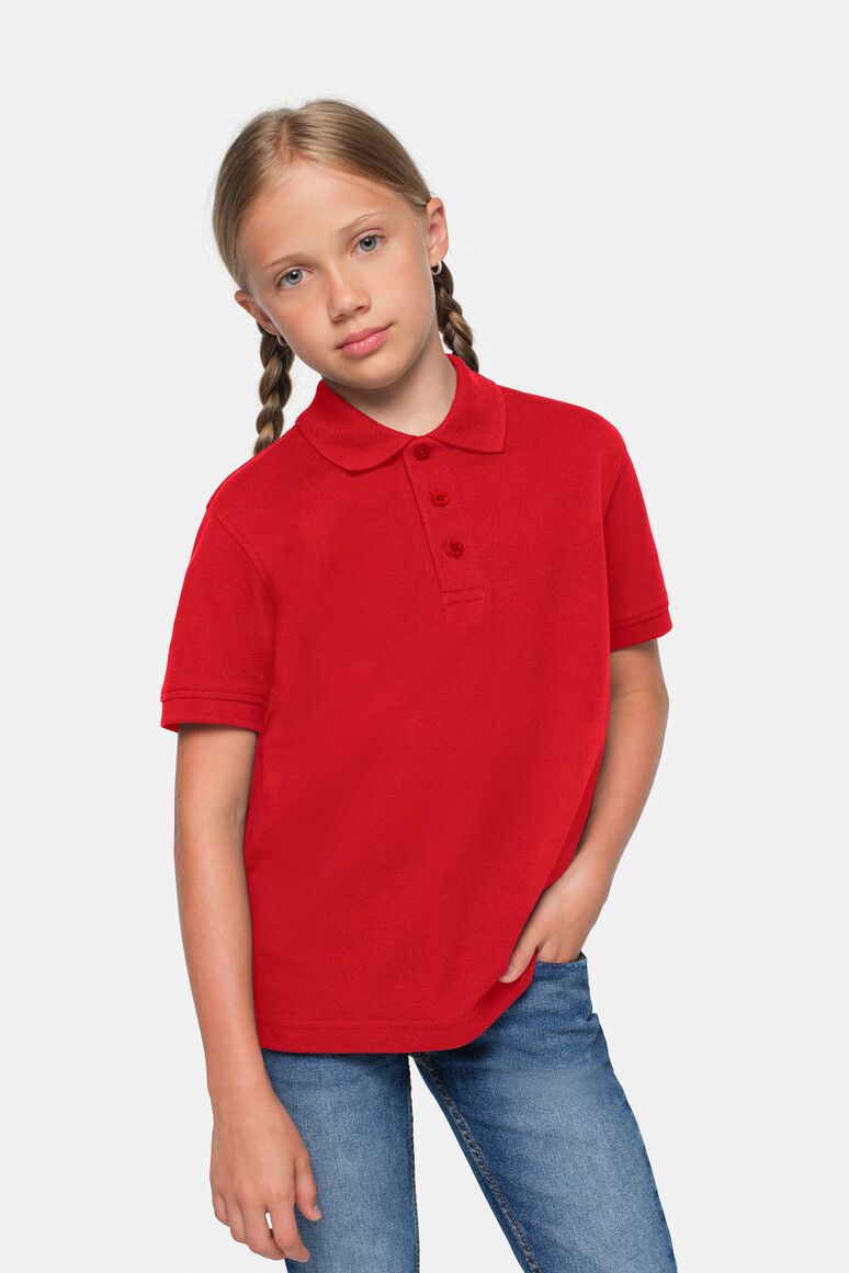 HAKRO 545 Kinder Poloshirt Bio-Baumwolle in Rot – Modellansicht