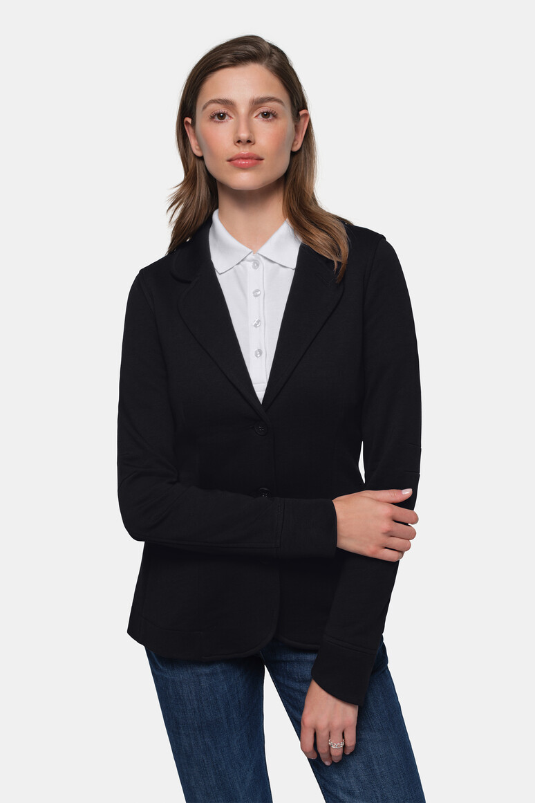 HAKRO 260 Damen Sweatblazer Premium in Schwarz – Modellansicht