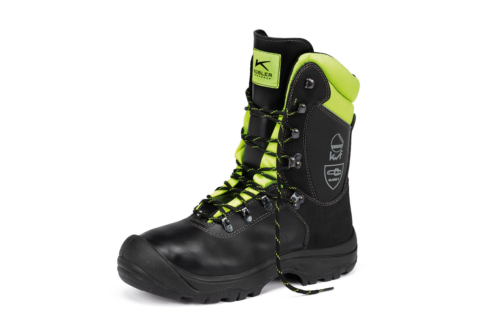 KÜBLER FOREST SCHNITTSCHUTZSTIEFEL S3 in Schwarz/Warngelb – Vorderansicht