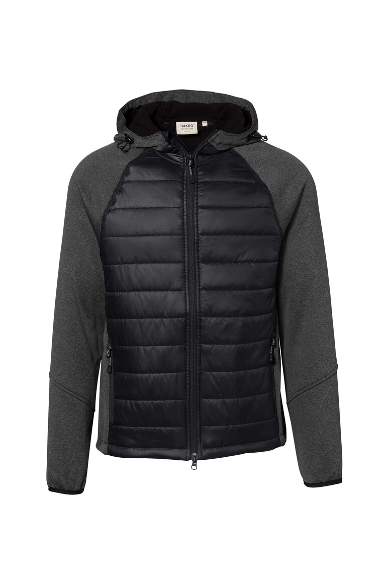HAKRO 865 Kapuzen-Hybridjacke Contrast in Schwarz – Vorderansicht
