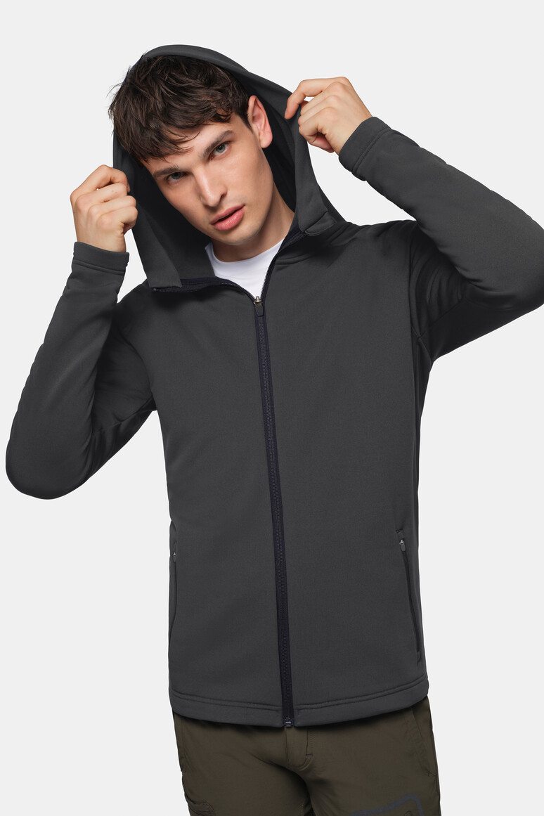 HAKRO 873 Kapuzen-Tecjacke ECO in Karbongrau – Modellansicht