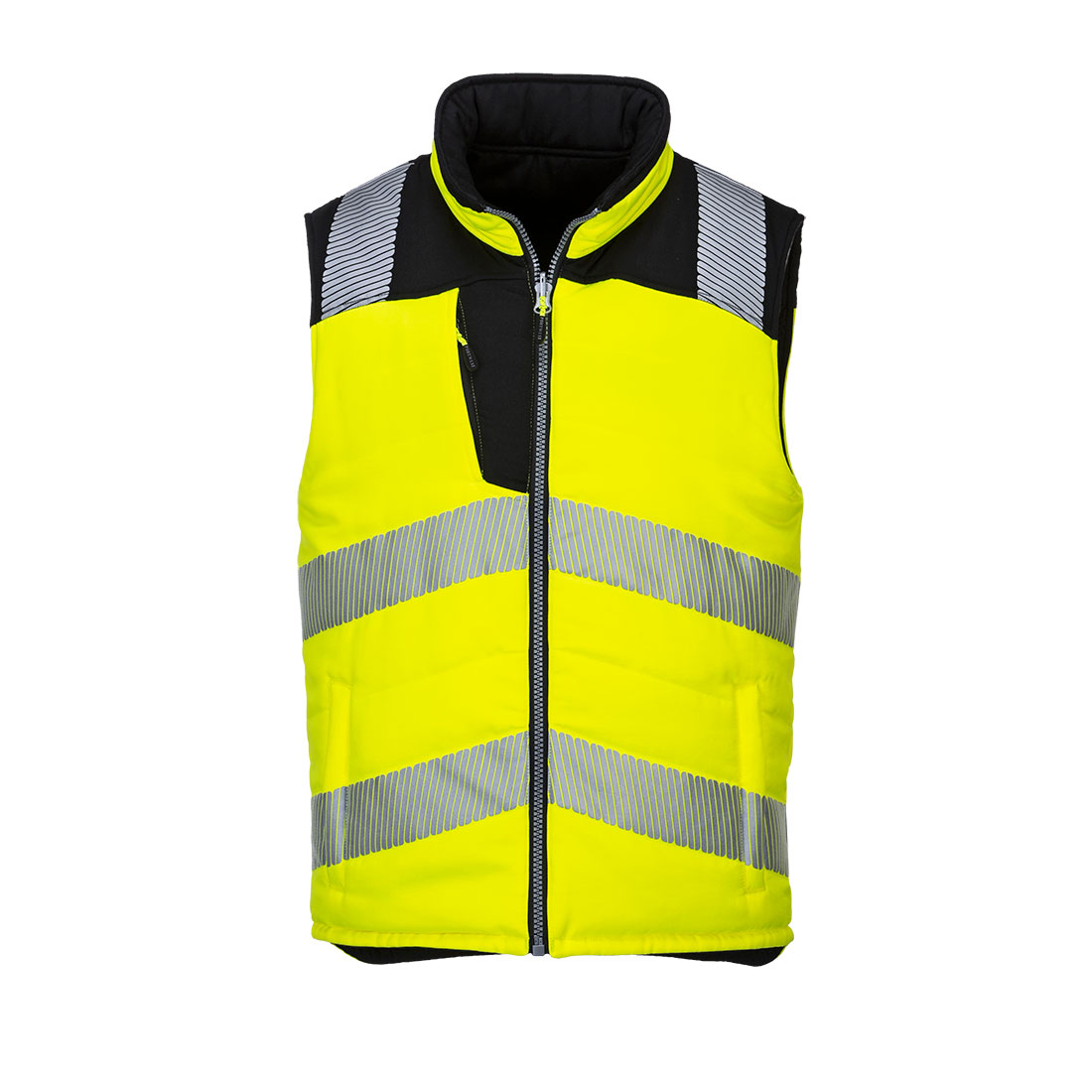 Portwest PW3 Hi-Vis Reversible Bodywarmer in Gelb/Schwarz – Vorderansicht