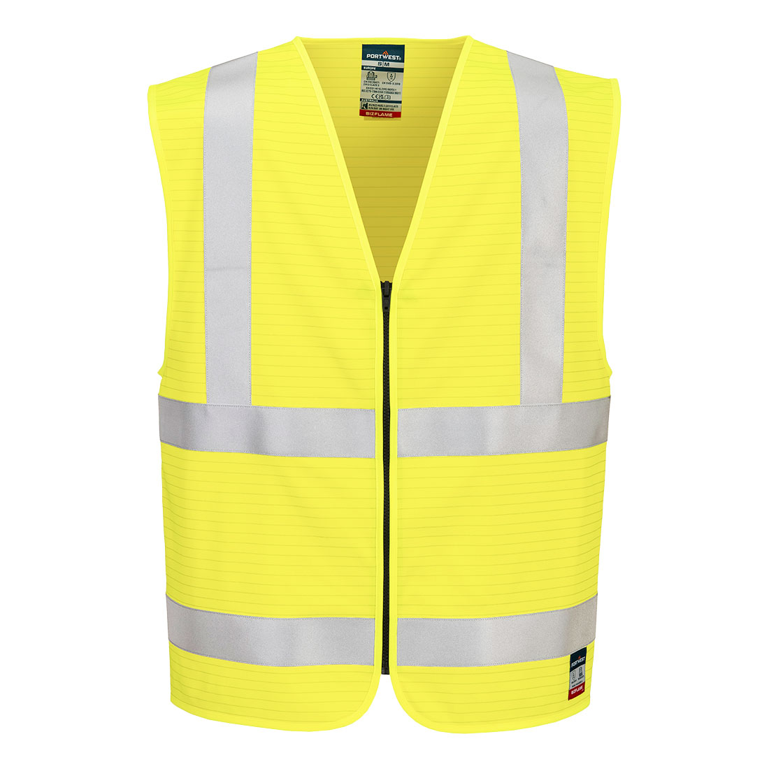 Portwest Bizflame Hi-Vis FR Zip Vest in Gelb – Vorderansicht