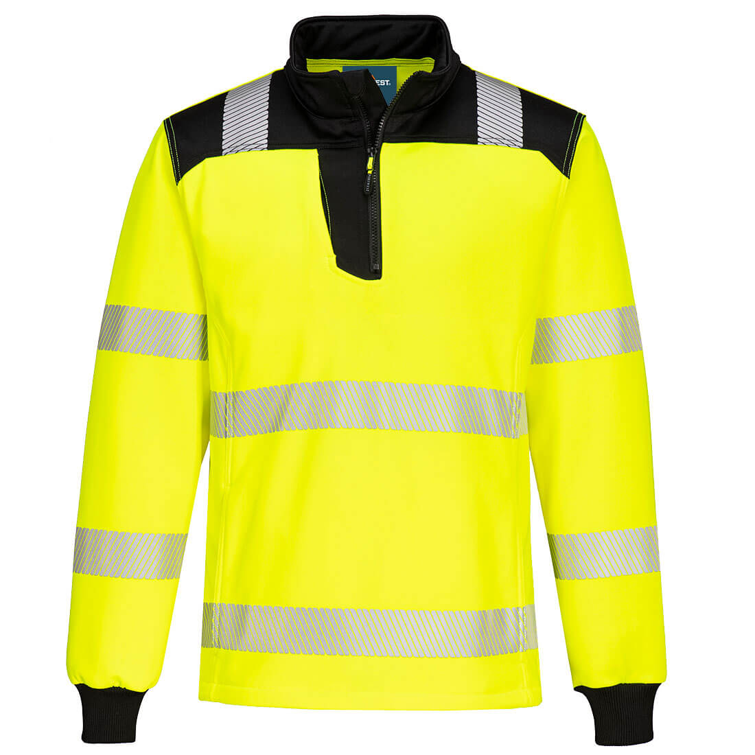 Portwest PW3 Hi-Vis 1/4 Zip Sweatshirt in Gelb/Schwarz – Vorderansicht