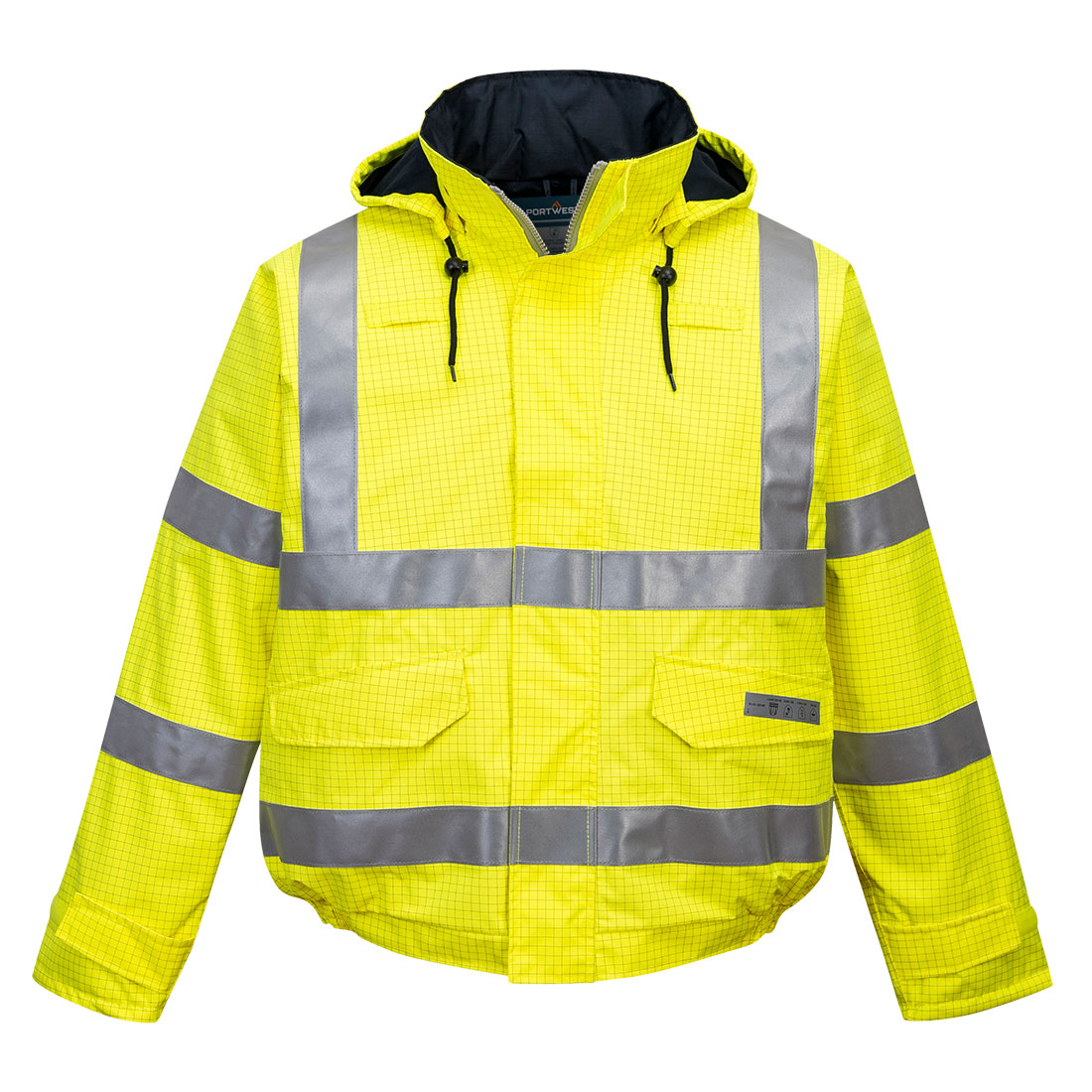 Portwest Bizflame Rain Hi-Vis FR Winter Bomber Jacket in Gelb – Vorderansicht