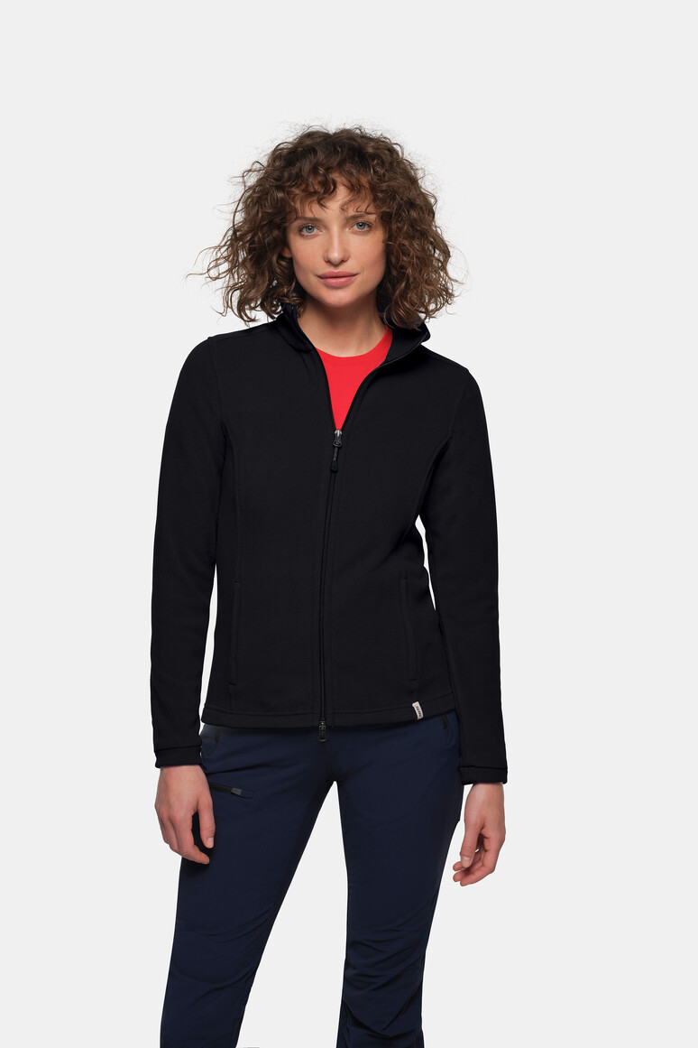 HAKRO 246 Damen Fleecejacke ECO in Schwarz – Modellansicht
