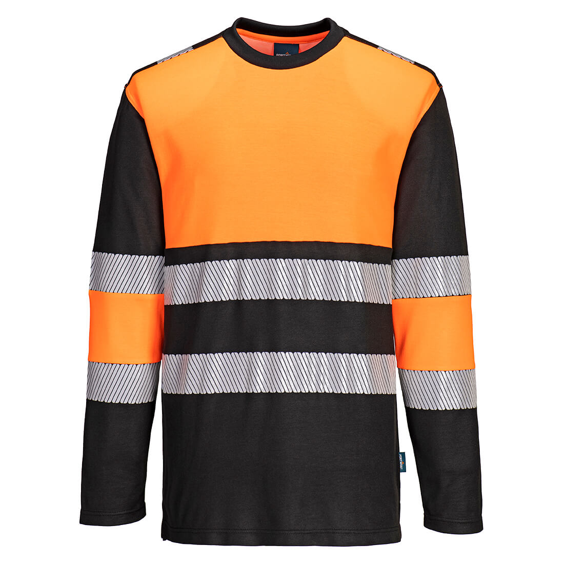 Portwest PW3 Hi-Vis Cotton Comfort Class 1 T-Shirt L/S in Orange/Schwarz – Vorderansicht