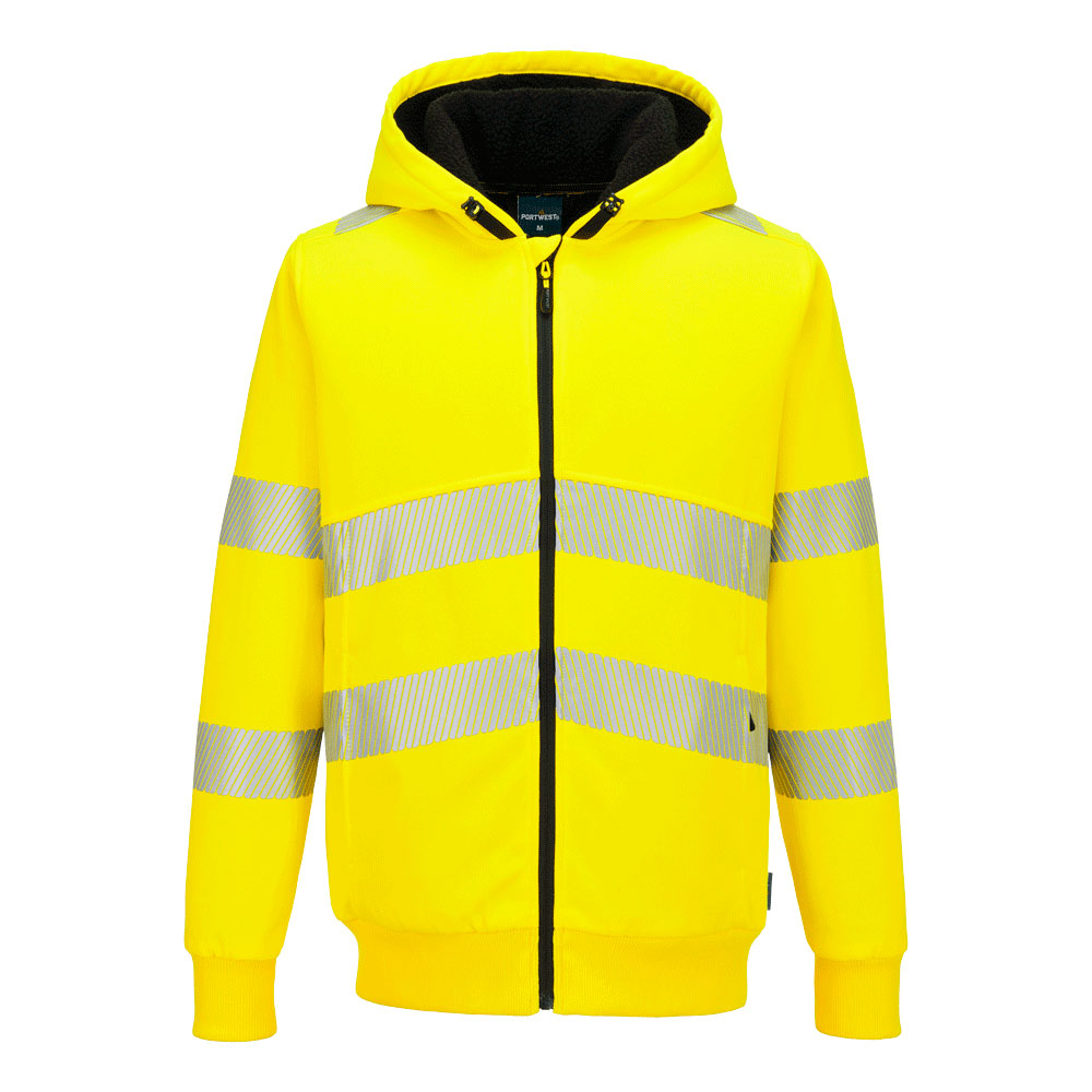 Portwest PW321 Hi-Vis Zipped Winter Hoodie in Gelb – Vorderansicht