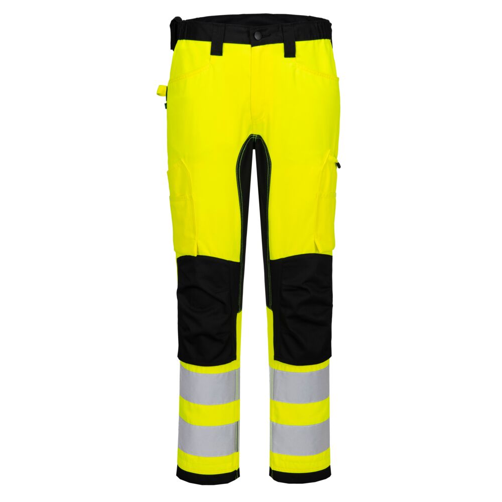 Portwest WX2 ECO Hi-Vis Stretch Trade Trouser in Gelb/Schwarz – Vorderansicht