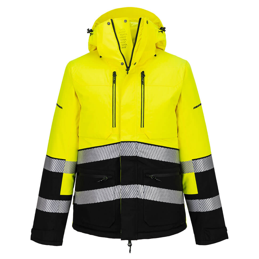 Portwest EV4 Hi-Vis Winter Jacket in Gelb/Schwarz – Vorderansicht