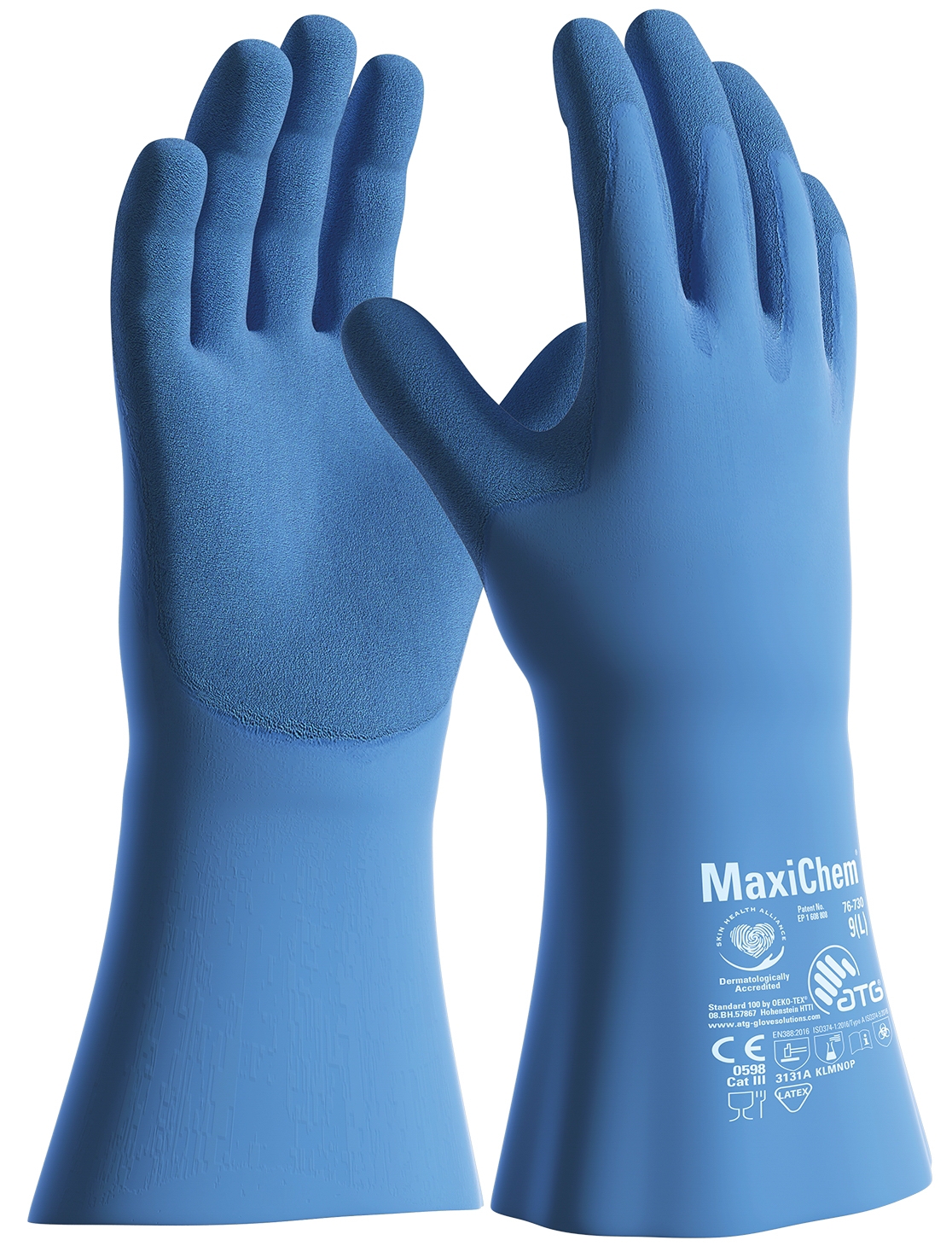 ATG® MaxiChem® Chemikalienschutz-Handschuhe (76-730) in Blau/Blau – Vorderansicht