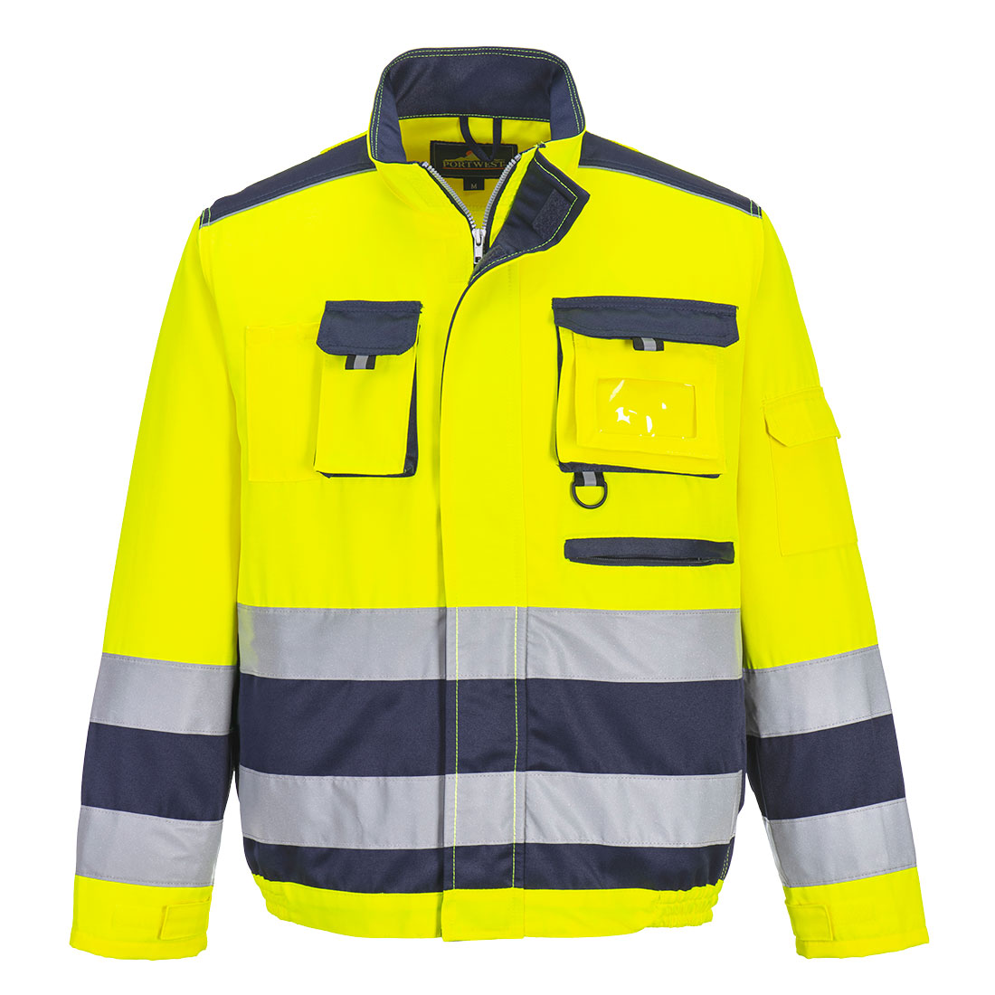Portwest Lille Hi-Vis Contrast Bomber Jacket in Gelb/Marine – Vorderansicht