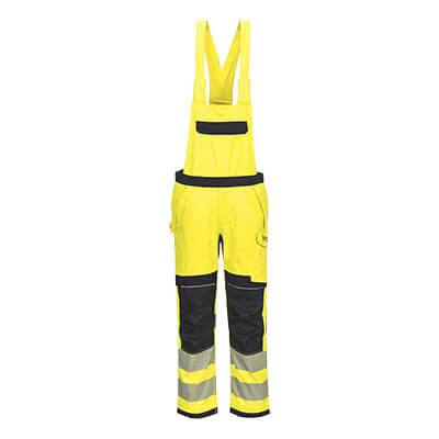 Portwest PW3 Modaflame Work Hi-Vis Multi-Norm FR Bib and Brace in Gelb/Schwarz – Vorderansicht