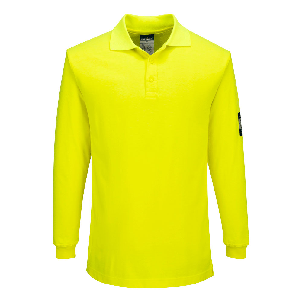 Portwest Modaflame Knit FR Long Sleeve Polo Shirt in Gelb – Vorderansicht