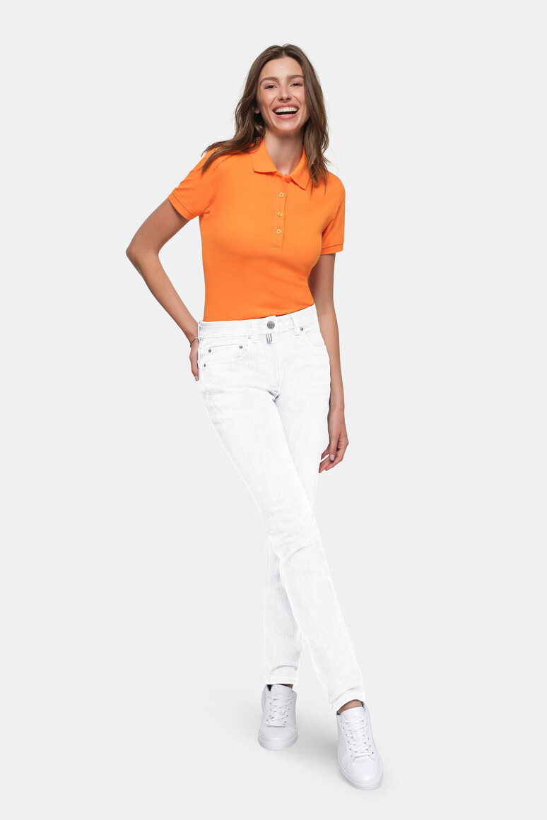 HAKRO 730 Damen 5-Pocket-Jeanshose X-Stretch ECO in Weiß – Modellansicht