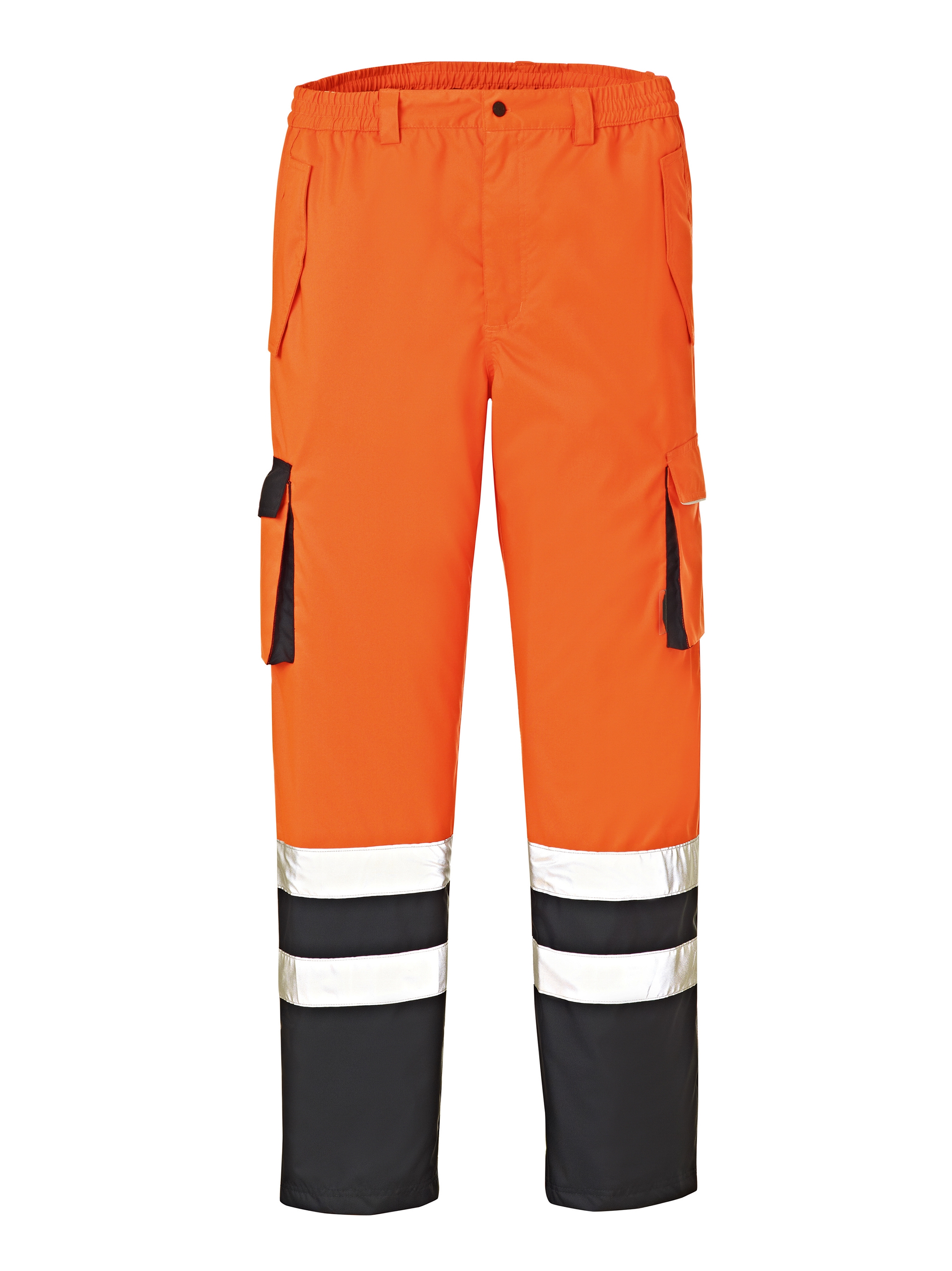 4PROTECT® Warn-Wetterschutz-Bundhose BALTIMORE in Leuchtorange/Navy – Vorderansicht