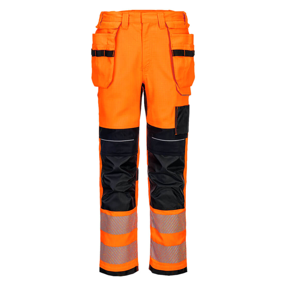 Portwest PW3 Modaflame Work HVO FR Holster Trousers in Orange/Schwarz – Vorderansicht