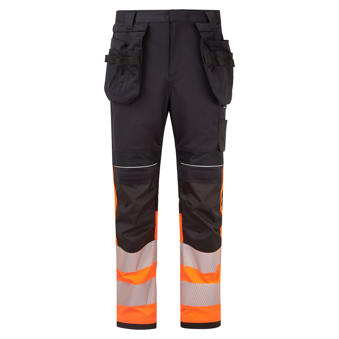 Portwest PW3 Modaflame Work HVO Class 1 FR Holster Trousers in Orange/Schwarz – Vorderansicht