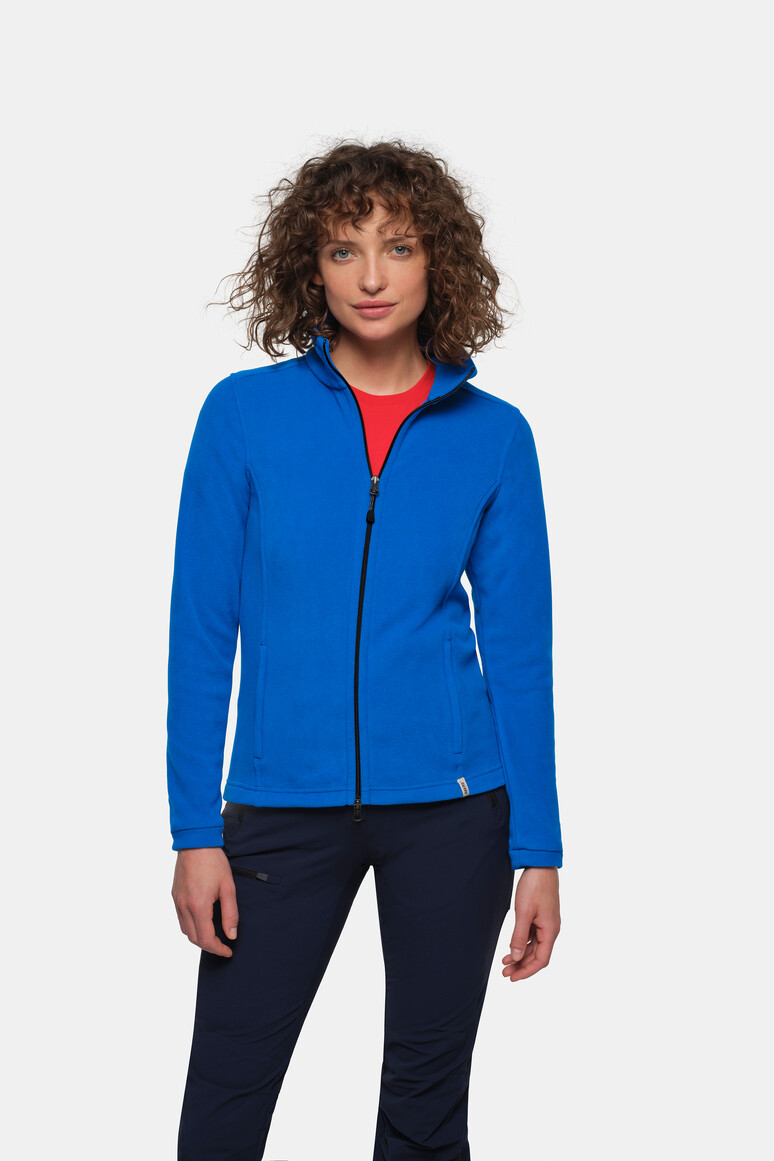 HAKRO 246 Damen Fleecejacke ECO in Royalblau – Modellansicht